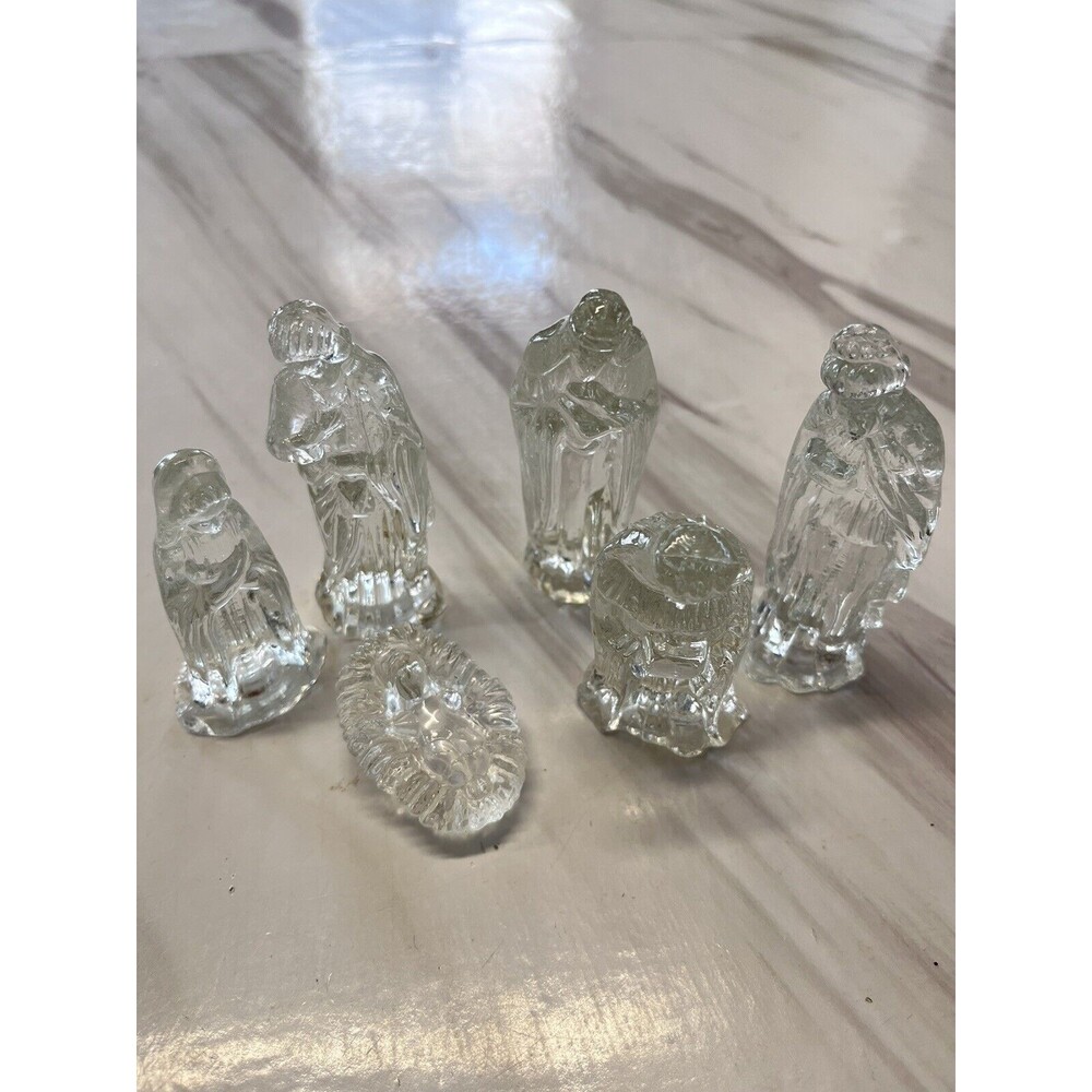 Vintage 6 Piece Nativity Set Clear Glass World‎ Bazaars 2.5"-3.5" Tall